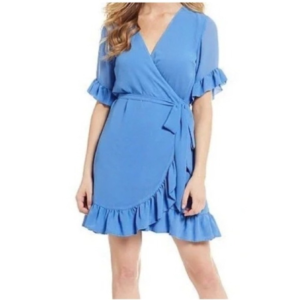 2/$30‎ Giani Bini Blue Ruffle Wrap Dress M